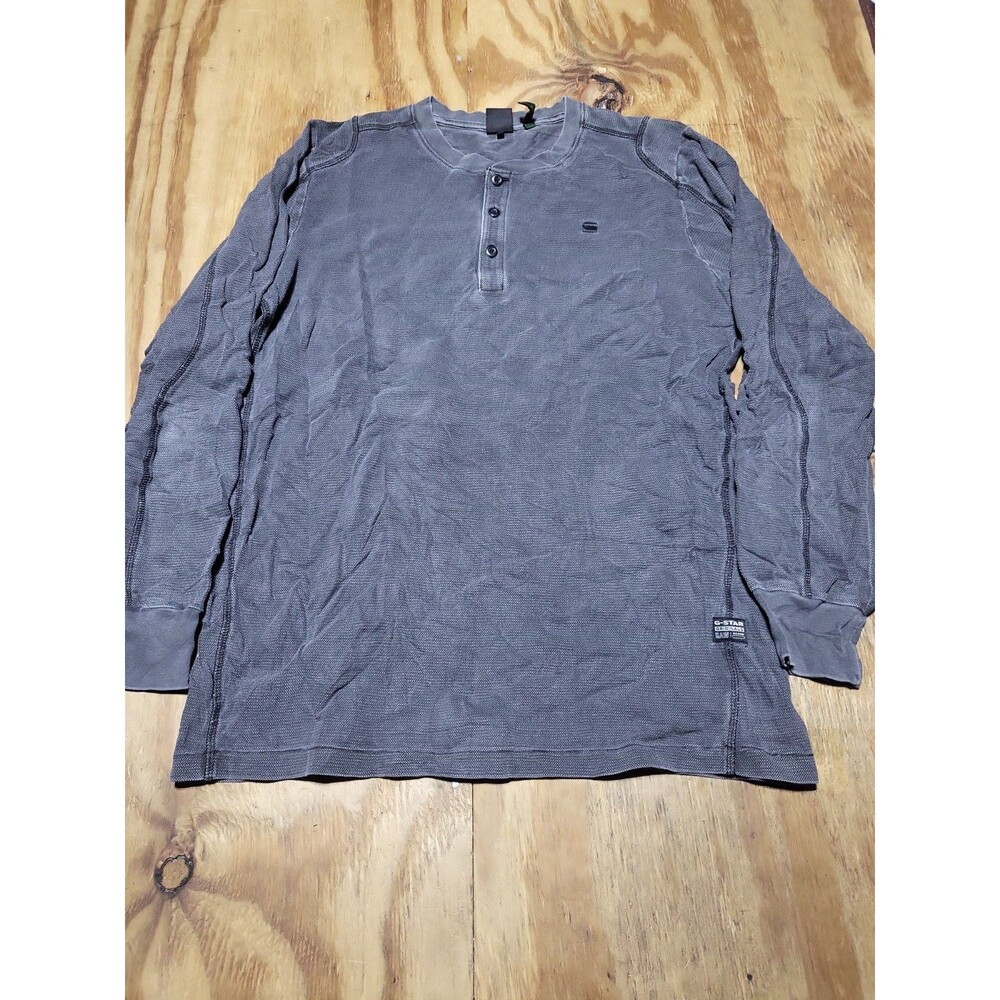 G-Star Raw Men Large Charcoal Gray Grandad Regular Fit Henley Shirt @E3